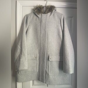 J CREW Gray Coat with Faux Fur Trim